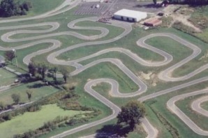 Aerial photo of Thunder Road, the winding 1.5 mile go-kart track at Kart Kountry, from the air